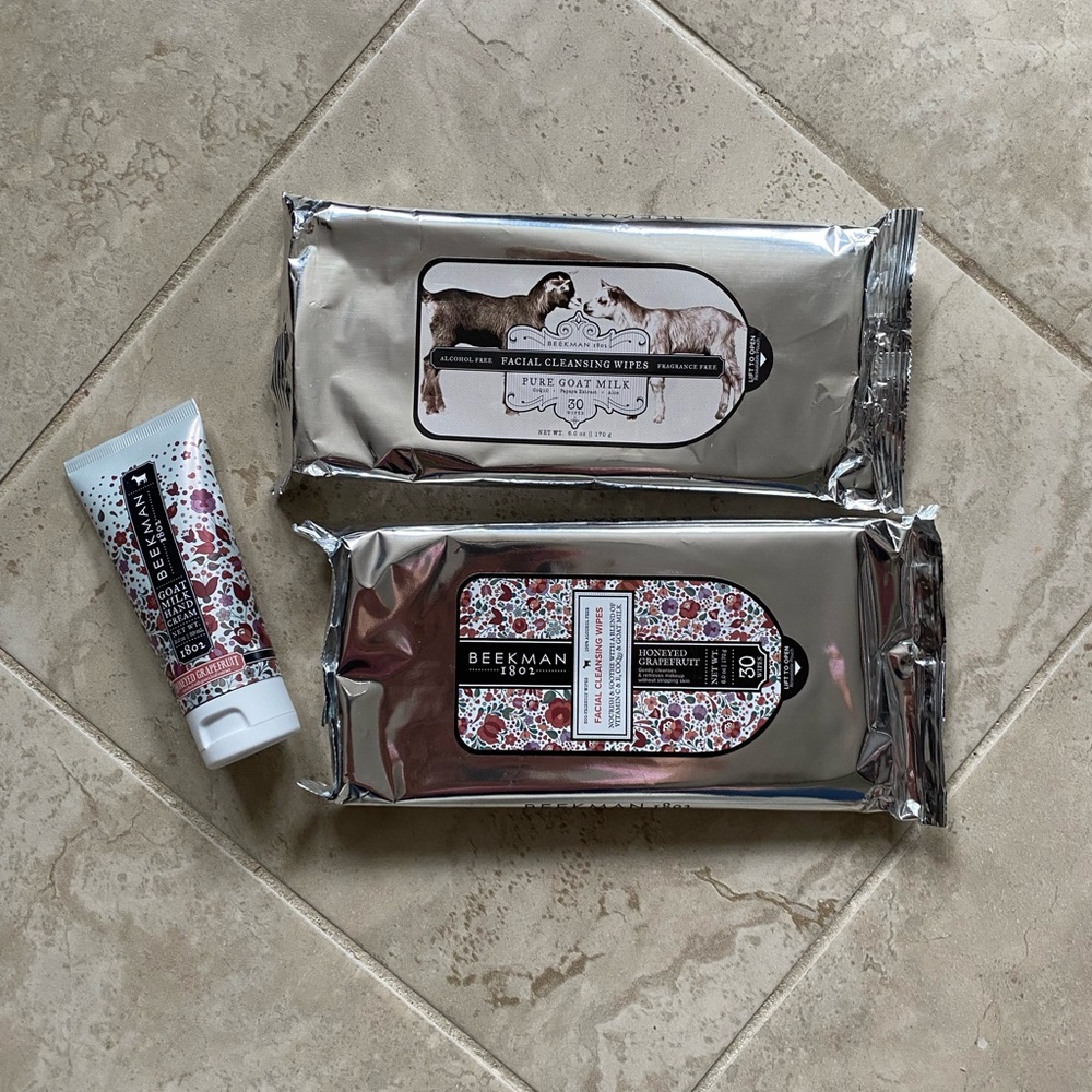Beekman 1802 wipes and hand cream